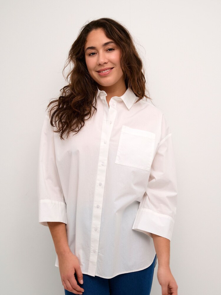 Kaffe Erika Boxy Fit 100% Cotton 3/4 Sleeve White Shirt - Image 1 of 6