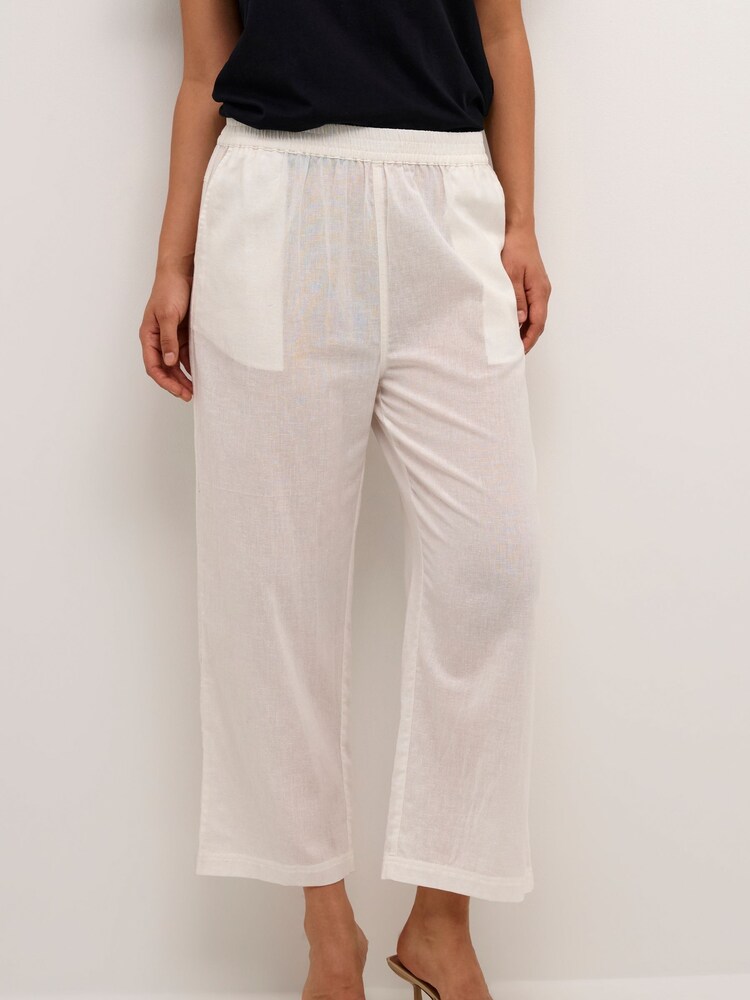 Kaffe Vigga Culotte Elastic Waist White Trousers - Image 1 of 6 Kaffe Vigga Culotte Elastic Waist White Trousers - Image 1 of 6