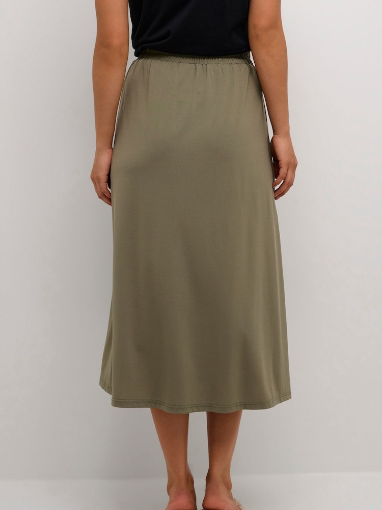 Kaffe Green Mally Midi Jersey Elastic Waist Skirt - Image 2 of 6