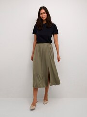 Kaffe Green Mally Midi Jersey Elastic Waist Skirt - Image 3 of 6