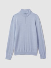 Zartes Blau meliert - Reiss Blackhall Pullover aus Merinowolle mit Trichterhals und halbem Reißverschluss - Bild 2 von 4