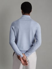 Zartes Blau meliert - Reiss Blackhall Pullover aus Merinowolle mit Trichterhals und halbem Reißverschluss - Bild 3 von 4