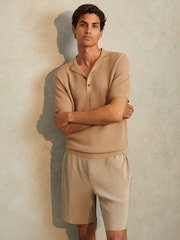 Reiss Stone Fargo Knitted Cuban Collar Polo Shirt - Image 1 of 5