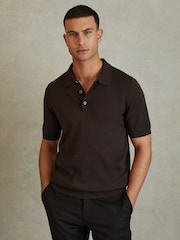 Reiss Coco Brown Manor Merino Wool Polo Shirt - Image 1 of 5