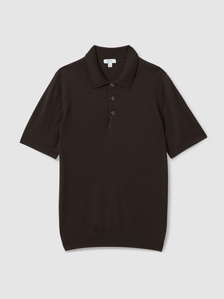 Reiss Coco Brown Manor Merino Wool Polo Shirt - Image 2 of 5