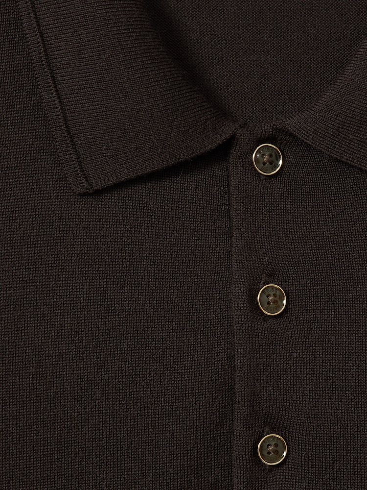 Reiss Coco Brown Manor Merino Wool Polo Shirt - Image 5 of 5