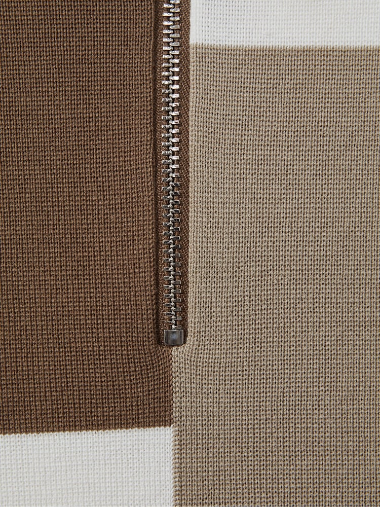 Reiss Camel Multi Delta Colourblock Half-Zip Polo Shirt - Image 4 of 4 Reiss Camel Multi Delta Colourblock Half-Zip Polo Shirt - Image 4 of 4