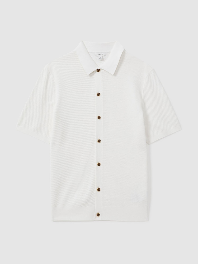 Reiss White Bravo Cotton Blend Textured Shirt - Image 2 of 6