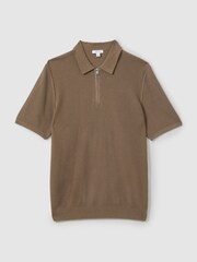 Reiss Camel Ivor Textured Half-Zip Polo Shirt - Image 2 of 6