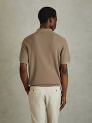 Reiss Camel Ivor Textured Half-Zip Polo Shirt - Image 5 of 6