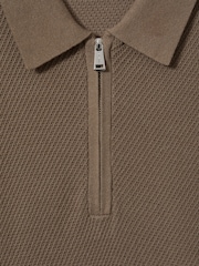 Reiss Camel Ivor Textured Half-Zip Polo Shirt - Image 6 of 6