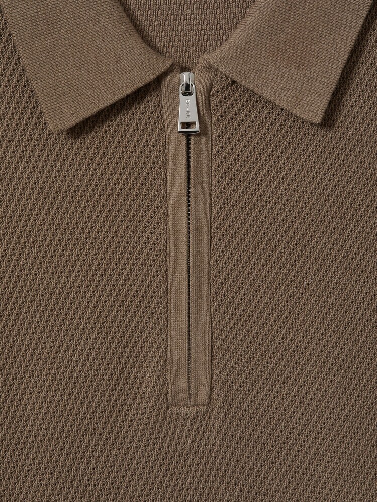 Reiss Camel Ivor Textured Half-Zip Polo Shirt - Image 6 of 6 Reiss Camel Ivor Textured Half-Zip Polo Shirt - Image 6 of 6