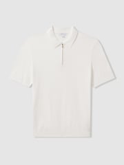 Reiss White Ivor Textured Half-Zip Polo Shirt - Image 2 of 5