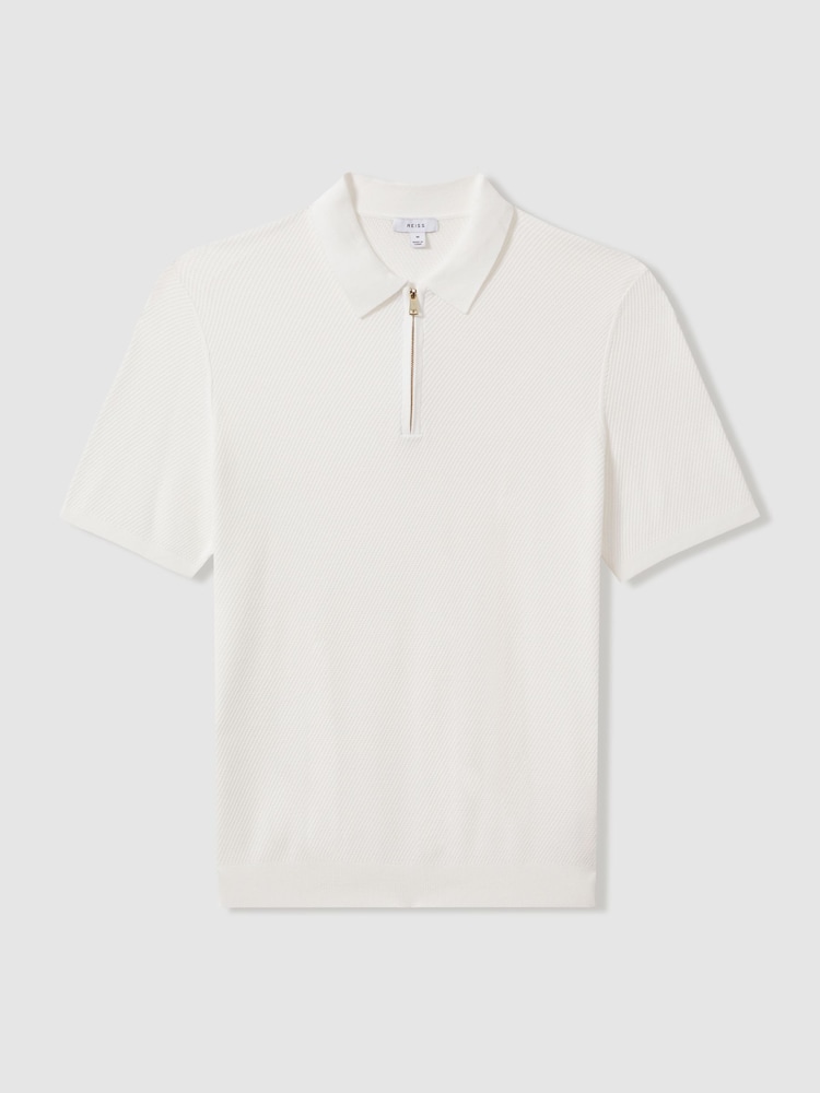 Reiss White Ivor Textured Half-Zip Polo Shirt - Image 2 of 5