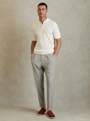 Reiss White Ivor Textured Half-Zip Polo Shirt - Image 3 of 5