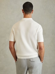 Reiss White Ivor Textured Half-Zip Polo Shirt - Image 4 of 5