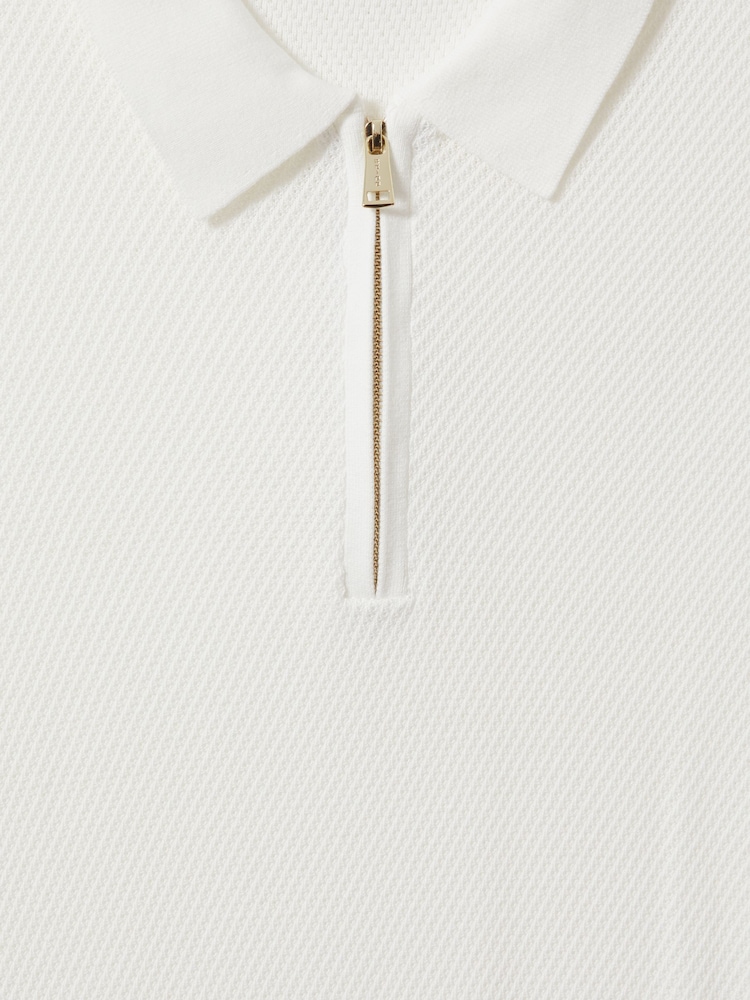 Reiss White Ivor Textured Half-Zip Polo Shirt - Image 5 of 5