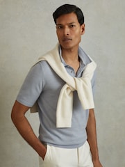 Reiss Soft Blue Melange Manor Merino Wool Polo Shirt - Image 1 of 5