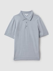 Reiss Soft Blue Melange Manor Merino Wool Polo Shirt - Image 2 of 5