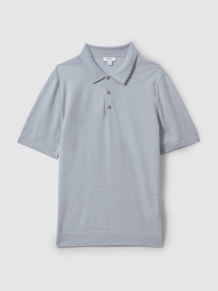 Reiss Soft Blue Melange Manor Merino Wool Polo Shirt - Image 2 of 5