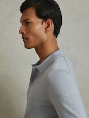 Reiss Soft Blue Melange Manor Merino Wool Polo Shirt - Image 3 of 5