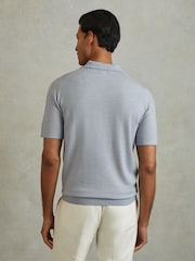 Reiss Soft Blue Melange Manor Merino Wool Polo Shirt - Image 4 of 5