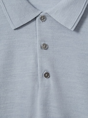 Reiss Soft Blue Melange Manor Merino Wool Polo Shirt - Image 5 of 5