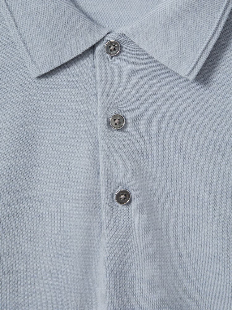 Reiss Soft Blue Melange Manor Merino Wool Polo Shirt - Image 5 of 5