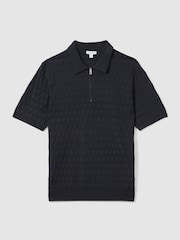 Reiss Navy Rizzo Half Zip Knitted Polo Shirt - Image 2 of 6