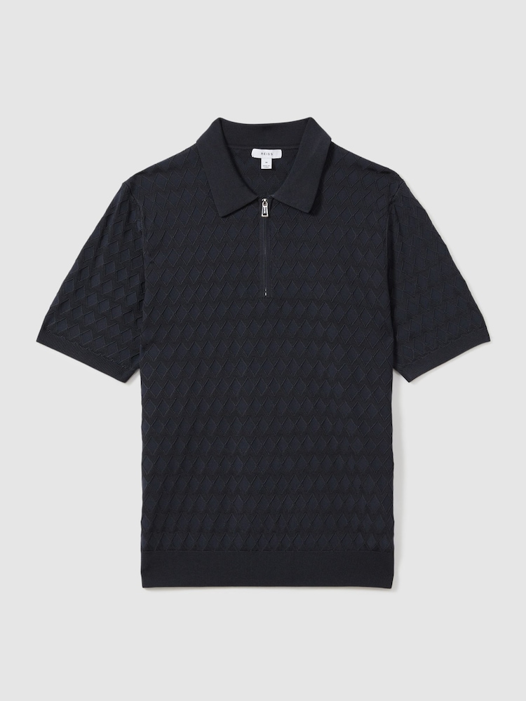 Reiss Navy Rizzo Half Zip Knitted Polo Shirt - Image 2 of 6