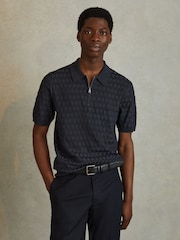 Reiss Navy Rizzo Half Zip Knitted Polo Shirt - Image 4 of 6