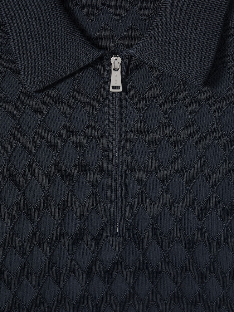 Reiss Navy Rizzo Half Zip Knitted Polo Shirt - Image 6 of 6
