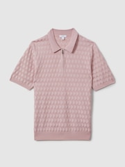 Reiss Soft Pink Rizzo Half-Zip Knitted Polo Shirt - Image 2 of 5