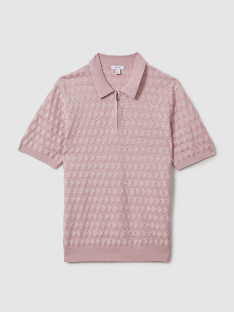 Reiss Soft Pink Rizzo Half-Zip Knitted Polo Shirt - Image 2 of 5