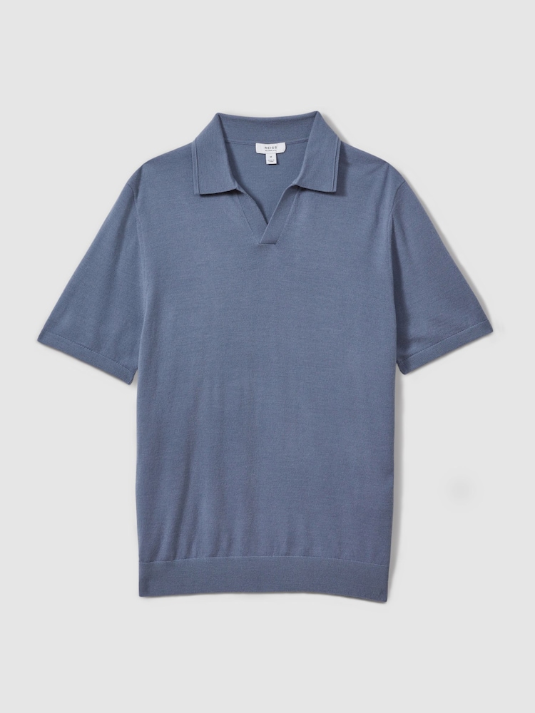 Airforce modra - Polo srajca z odprtim ovratnikom iz merino volne REISS Duchie - Slika 2 iz 5