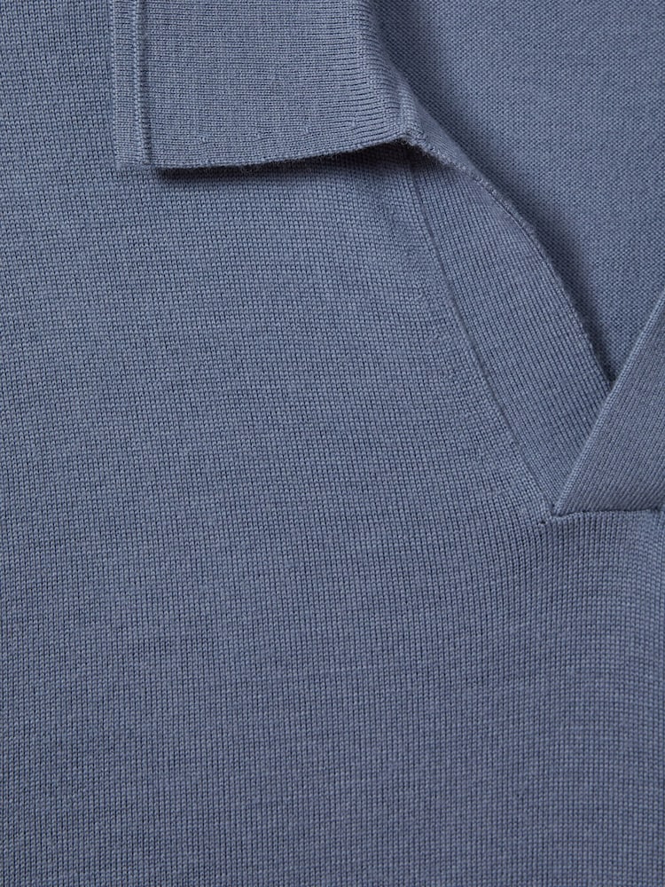 Airforce modra - Polo srajca z odprtim ovratnikom iz merino volne REISS Duchie - Slika 5 iz 5