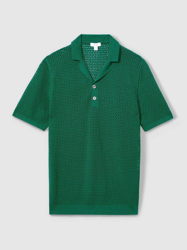 Reiss Bright Green Fargo Knitted Cuban Collar Polo Shirt - Image 2 of 5