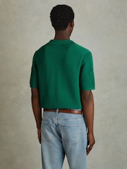 Reiss Bright Green Fargo Knitted Cuban Collar Polo Shirt - Image 4 of 5