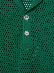 Reiss Bright Green Fargo Knitted Cuban Collar Polo Shirt - Image 5 of 5