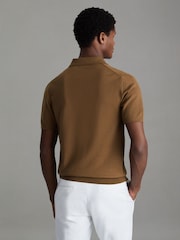 Reiss Tobacco Brown Duchie Merino Wool Open Collar Polo Shirt - Image 4 of 6