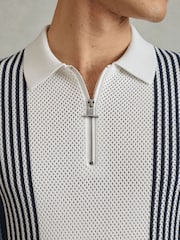 Reiss Blue/White Berlin Open-Stitch Half-Zip Polo Shirt - Image 1 of 4