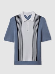 Reiss Blue/White Berlin Open-Stitch Half-Zip Polo Shirt - Image 2 of 4