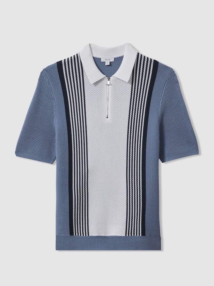 Reiss Blue/White Berlin Open-Stitch Half-Zip Polo Shirt - Image 2 of 4