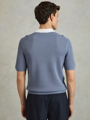 Reiss Blue/White Berlin Open-Stitch Half-Zip Polo Shirt - Image 3 of 4