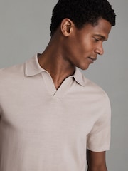 Reiss Washed Stone Duchie Merino Wool Open Collar Polo Shirt - Image 1 of 5