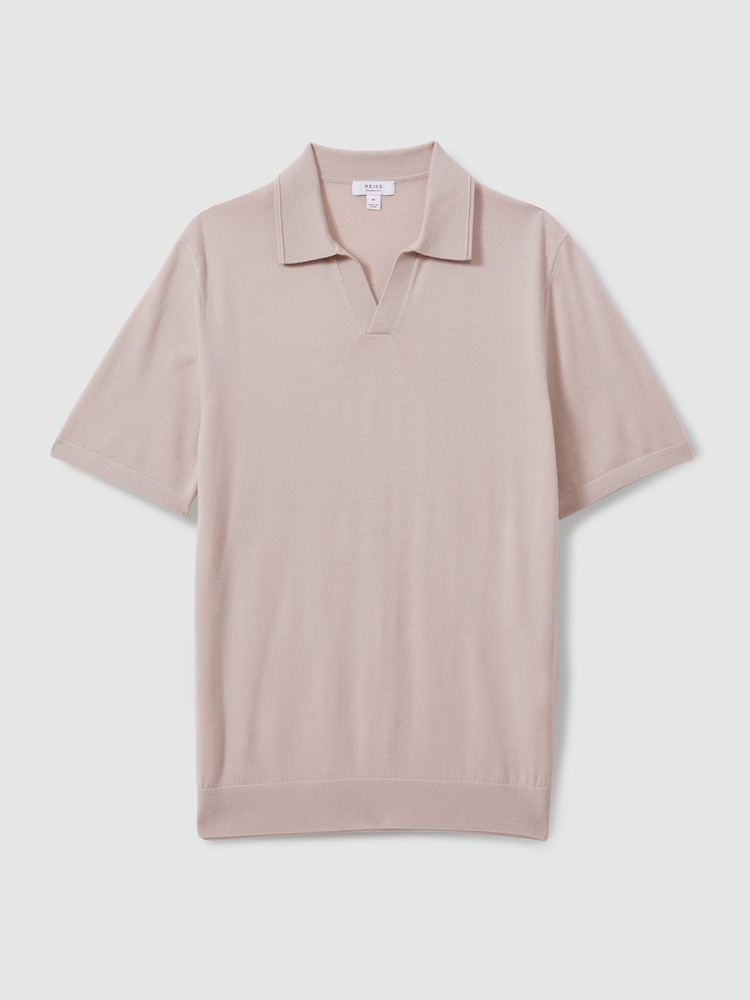 Reiss Washed Stone Duchie Merino Wool Open Collar Polo Shirt - Image 2 of 5