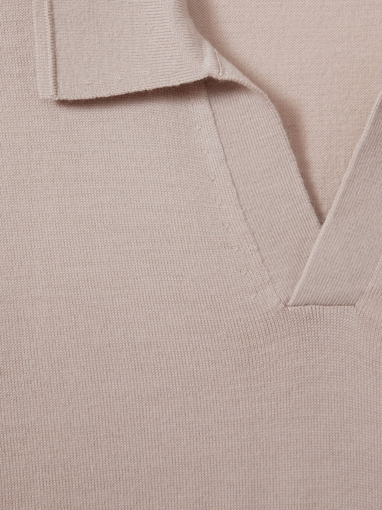 Reiss Washed Stone Duchie Merino Wool Open Collar Polo Shirt - Image 5 of 5