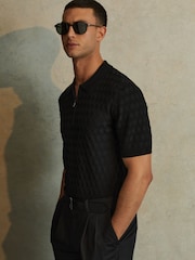 Reiss Black Rizzo Half-Zip Knitted Polo Shirt - Image 1 of 5