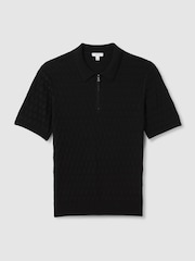 Reiss Black Rizzo Half-Zip Knitted Polo Shirt - Image 2 of 5