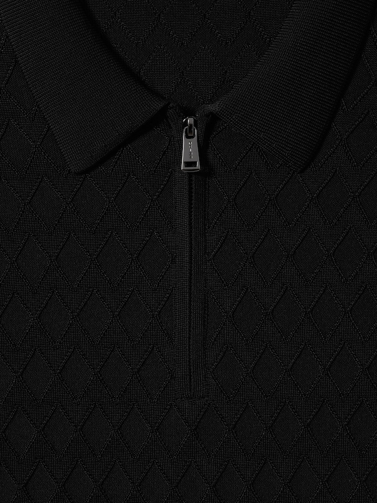 Reiss Black Rizzo Half-Zip Knitted Polo Shirt - Image 5 of 5